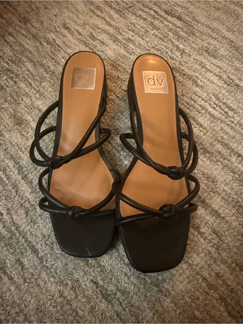 DV by Dolce Vita Black Strappy Square-Toe Heeled Sandals